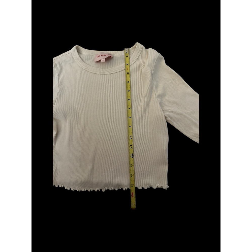 Lisa Says Gah‎ Long Sleeve Crop Top Sz Small Lettuce Trim Beige Neutral - Picture 9 of 9